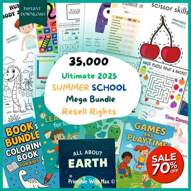 35,000+ Printable Kids Learning & Coloring Pages | Summer Mega Bundle 2025 | PLR Resell