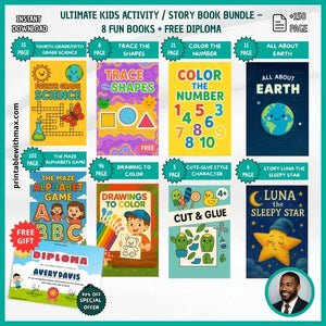 Ultimate Kids Activity & Story Book Bundle – 8 Books + FREE Personalized Diploma!